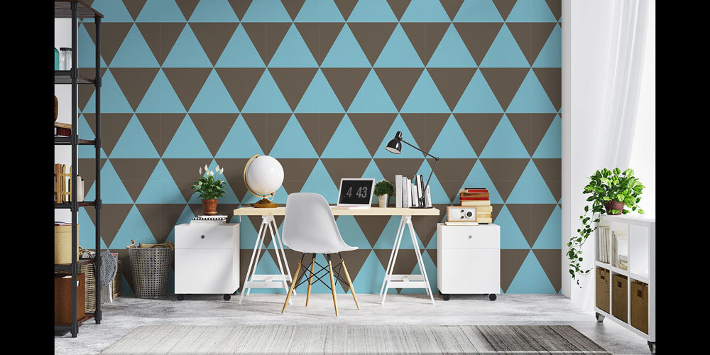 Turkuaz Kahverengi Üçgen Geometrik Desen Duvar Kağıdı 5223