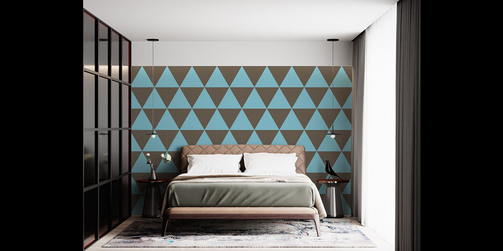 Turkuaz Kahverengi Üçgen Geometrik Desen Duvar Kağıdı 5223