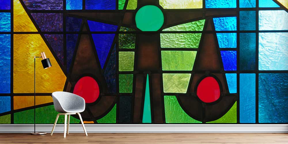 Renkli Vitray Tasarımlı Hukuk Duvar Kağıdı – Adalet Terazisi Figürü 5288