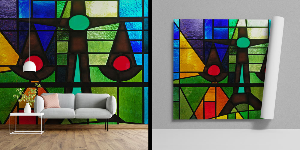 Renkli Vitray Tasarımlı Hukuk Duvar Kağıdı – Adalet Terazisi Figürü 5288