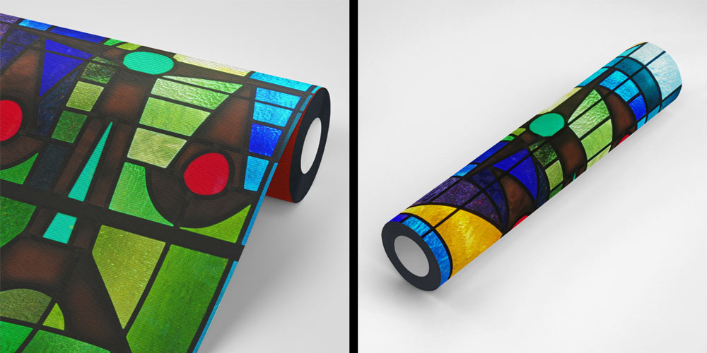 Renkli Vitray Tasarımlı Hukuk Duvar Kağıdı – Adalet Terazisi Figürü 5288