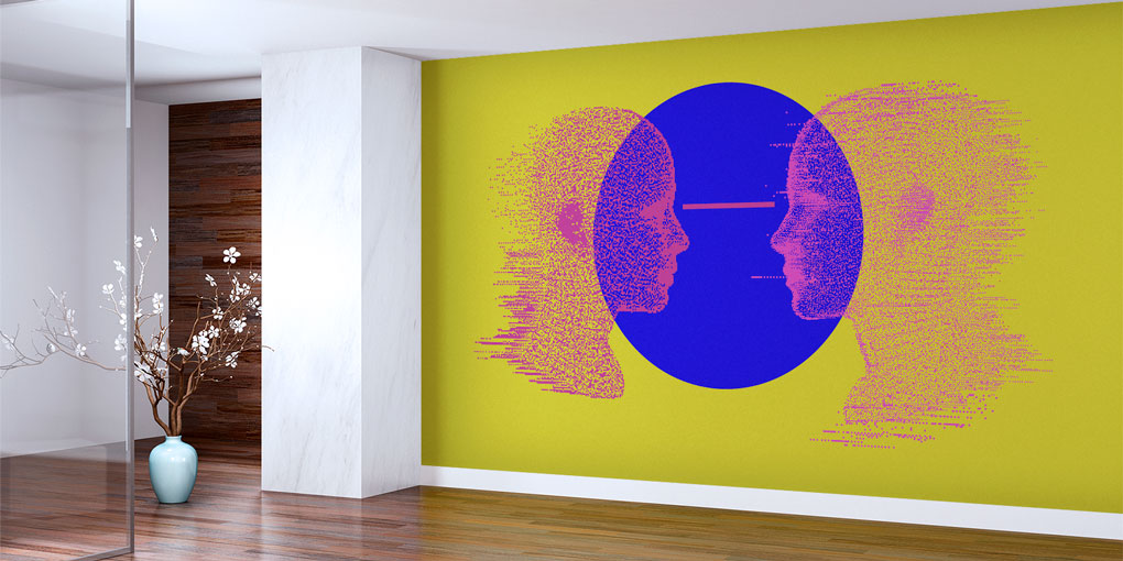 duvar-kagidi-5400-01 Soyut Dijital Yüz ve Veri Akışı Temalı Modern Duvar Kağıdı 5400