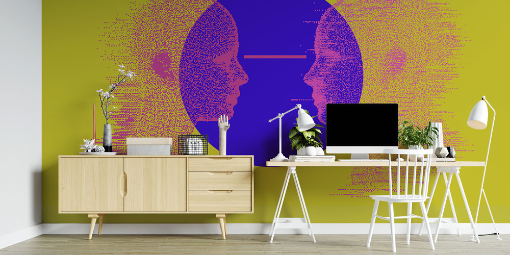 duvar-kagidi-5400-02 Soyut Dijital Yüz ve Veri Akışı Temalı Modern Duvar Kağıdı 5400