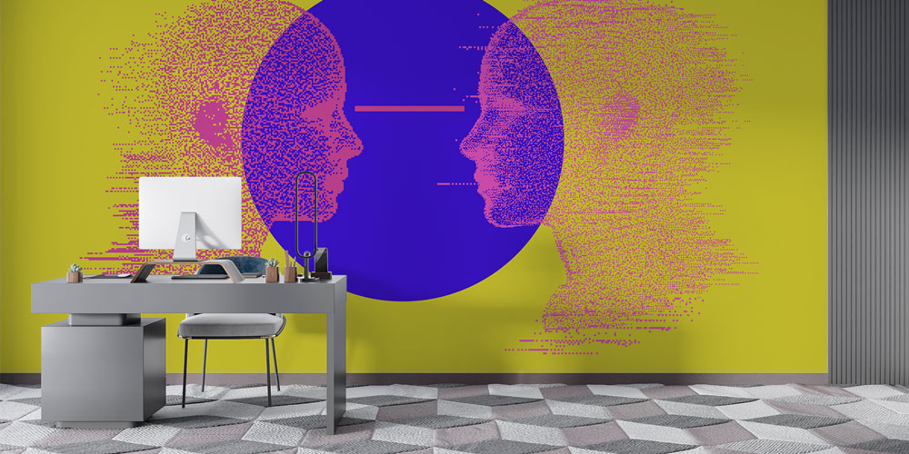 duvar-kagidi-5400-03 Soyut Dijital Yüz ve Veri Akışı Temalı Modern Duvar Kağıdı 5400