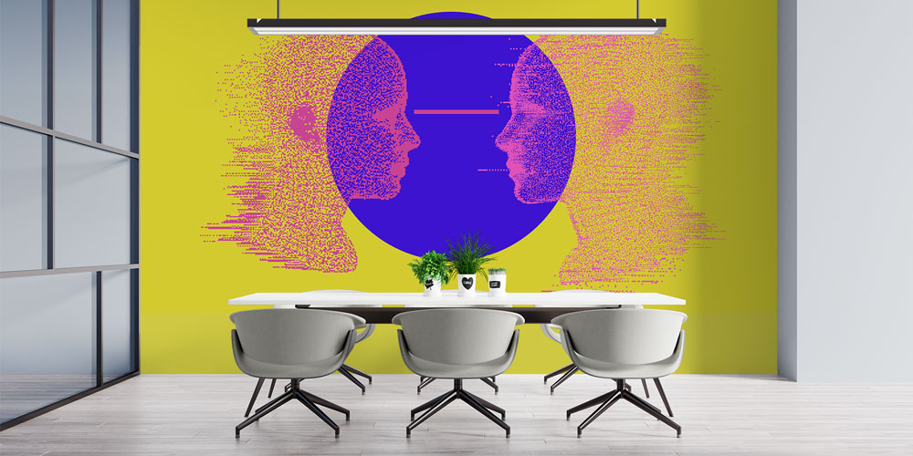 duvar-kagidi-5400-04 Soyut Dijital Yüz ve Veri Akışı Temalı Modern Duvar Kağıdı 5400