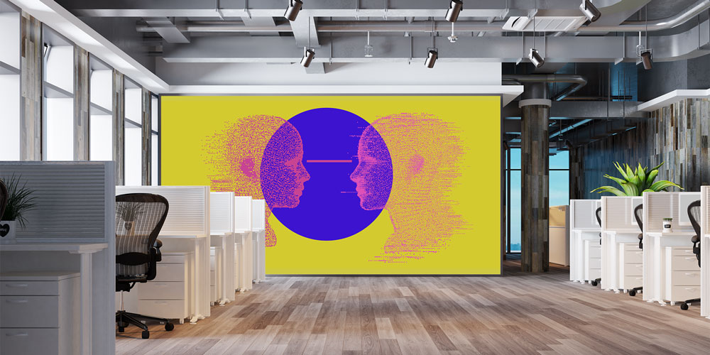 duvar-kagidi-5400-05 Soyut Dijital Yüz ve Veri Akışı Temalı Modern Duvar Kağıdı 5400