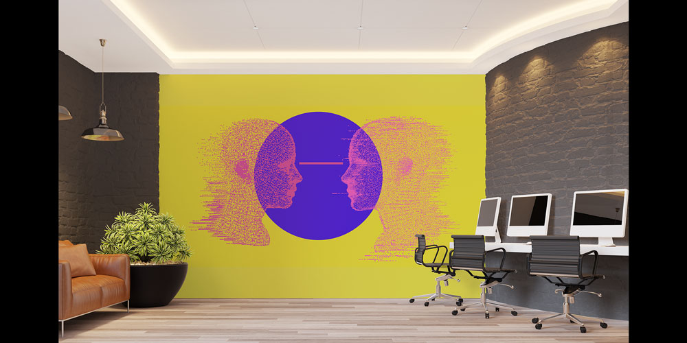 duvar-kagidi-5400-06 Soyut Dijital Yüz ve Veri Akışı Temalı Modern Duvar Kağıdı 5400