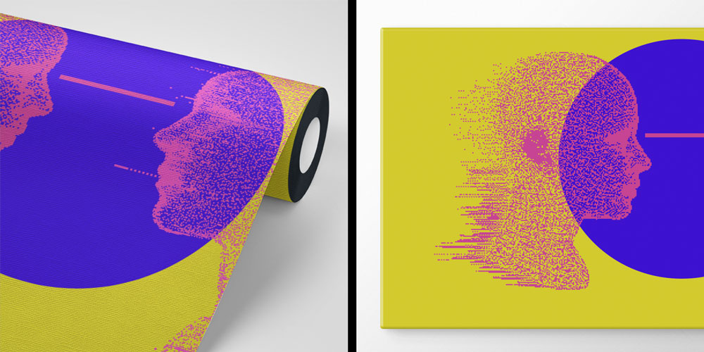 duvar-kagidi-5400-07 Soyut Dijital Yüz ve Veri Akışı Temalı Modern Duvar Kağıdı 5400