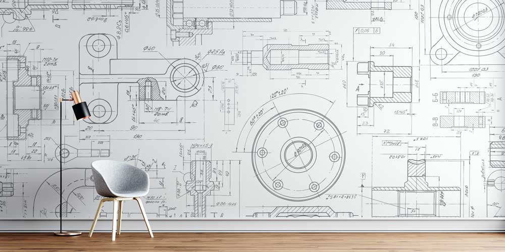 Mühendislik Çizimleri Desenli Duvar Kağıdı 5473