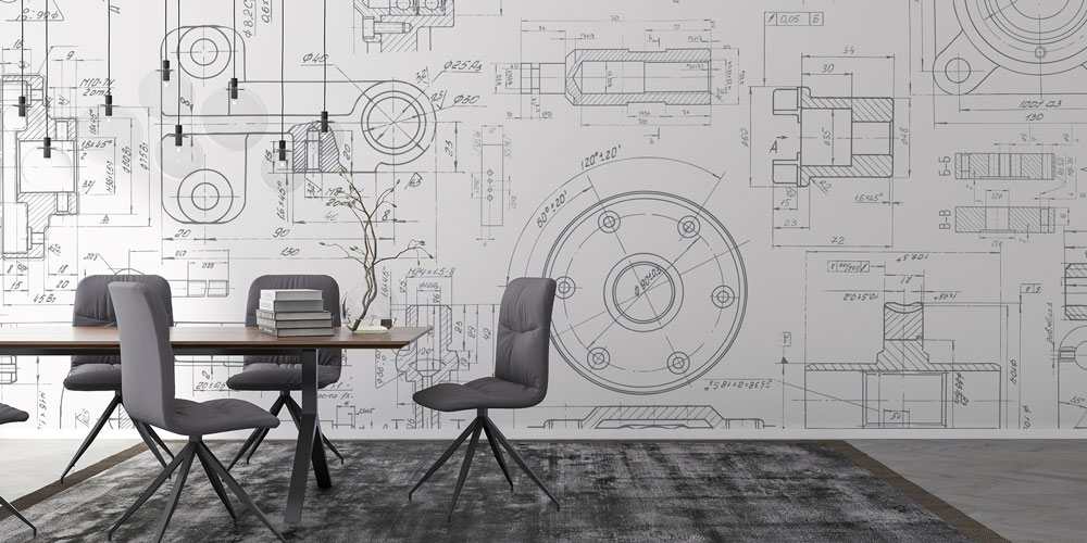 Mühendislik Çizimleri Desenli Duvar Kağıdı 5473