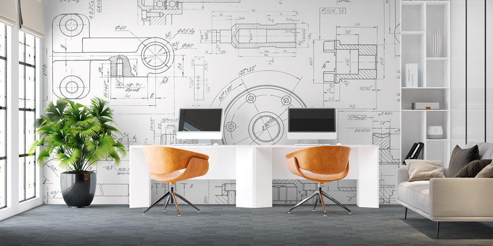 Mühendislik Çizimleri Desenli Duvar Kağıdı 5473