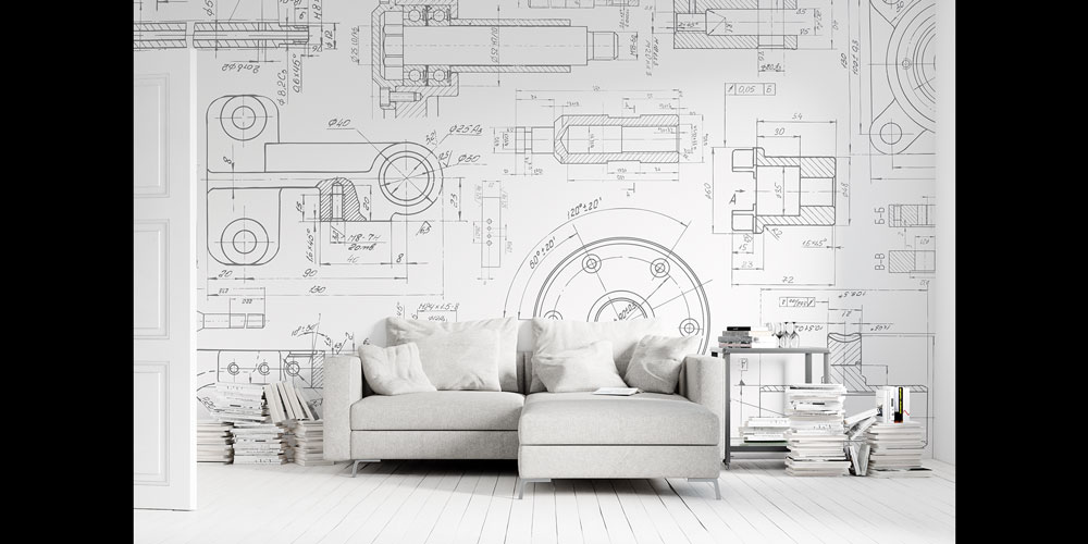 Mühendislik Çizimleri Desenli Duvar Kağıdı 5473