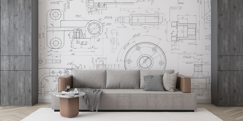 Mühendislik Çizimleri Desenli Duvar Kağıdı 5473