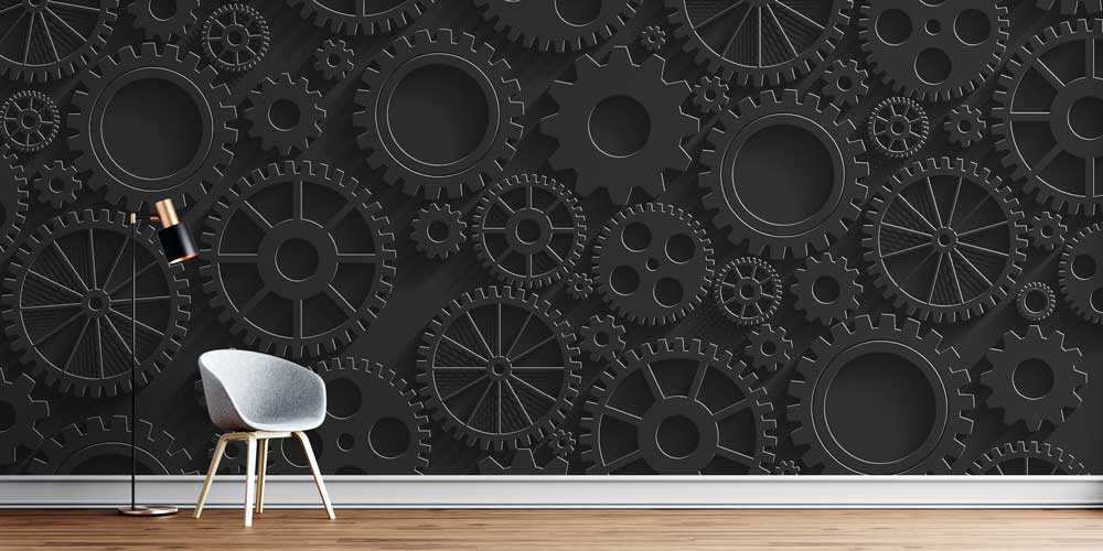 Endüstriyel Siyah Dişli Tasarımlı Duvar Kağıdı 5483