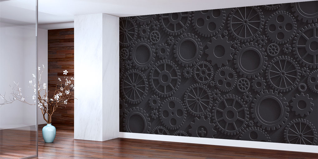 Endüstriyel Siyah Dişli Tasarımlı Duvar Kağıdı 5483