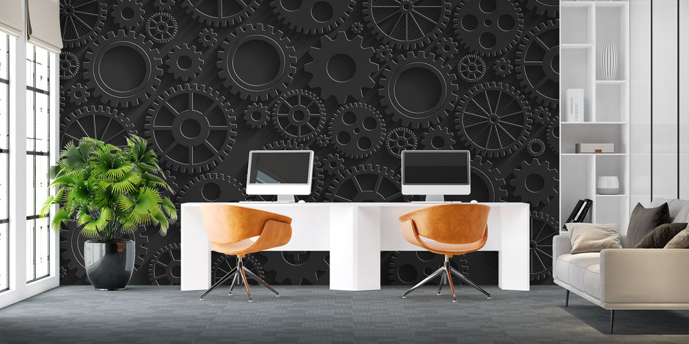 Endüstriyel Siyah Dişli Tasarımlı Duvar Kağıdı 5483