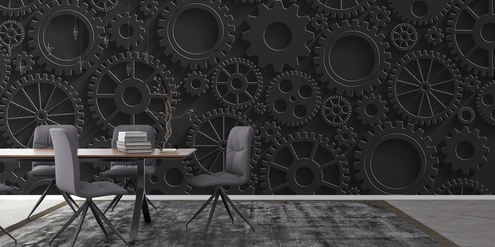 Endüstriyel Siyah Dişli Tasarımlı Duvar Kağıdı 5483