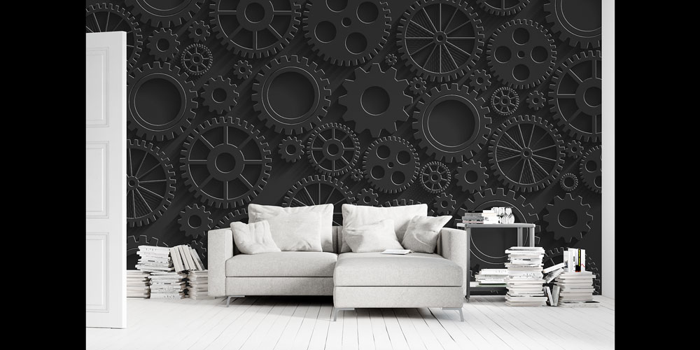 Endüstriyel Siyah Dişli Tasarımlı Duvar Kağıdı 5483