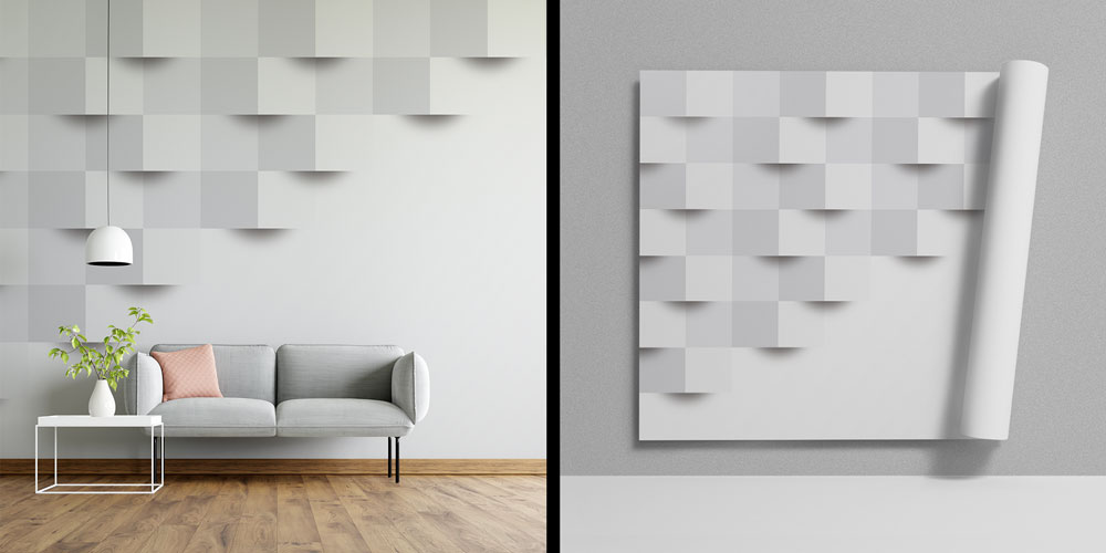 Minimal Gri Kare Desenli 3D Efektli Duvar Kağıdı 5564