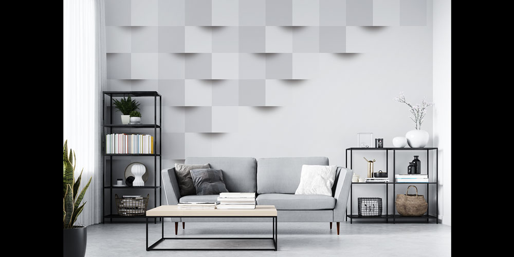 Minimal Gri Kare Desenli 3D Efektli Duvar Kağıdı 5564