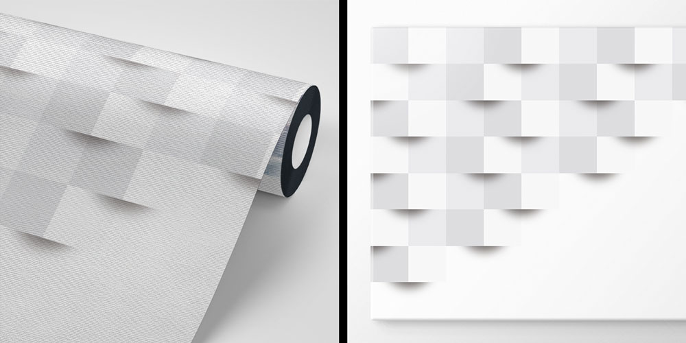Minimal Gri Kare Desenli 3D Efektli Duvar Kağıdı 5564
