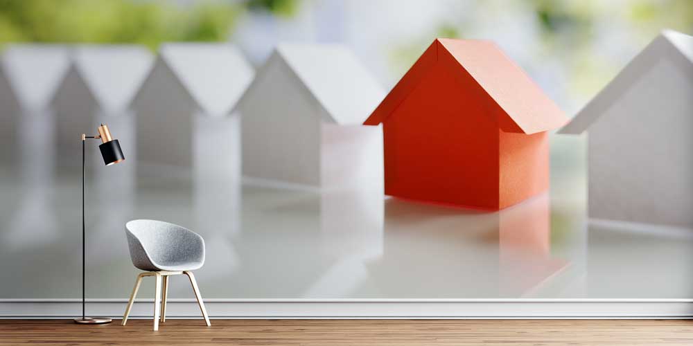 Kırmızı Ev Figürlü Modern Duvar Kağıdı 5567