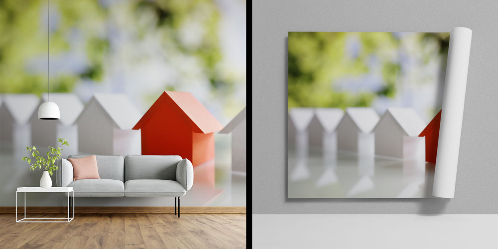 Kırmızı Ev Figürlü Modern Duvar Kağıdı 5567