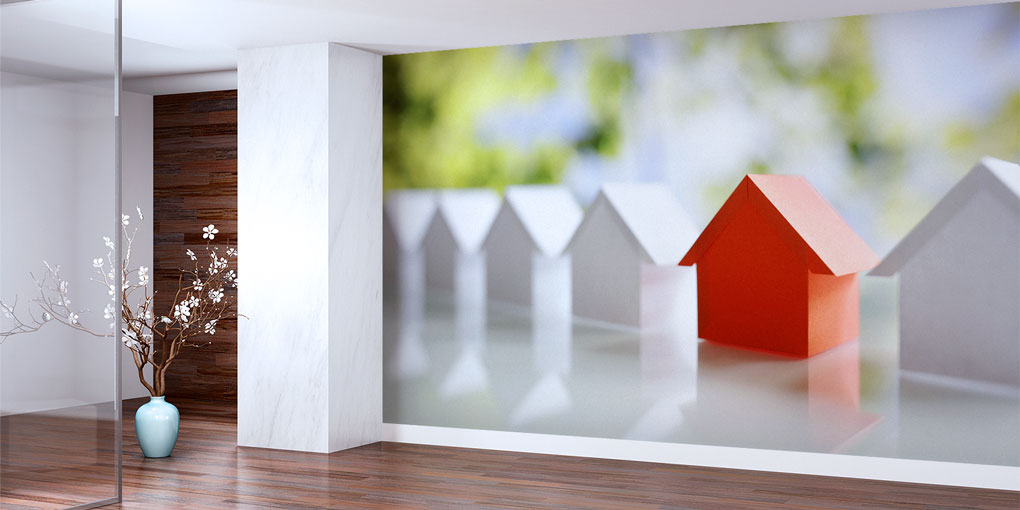 Kırmızı Ev Figürlü Modern Duvar Kağıdı 5567