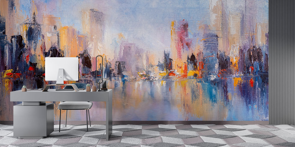 Soyut Şehir Manzaralı Sanatsal Duvar Kağıdı 5570