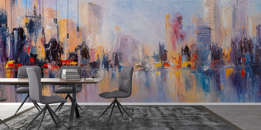 Soyut Şehir Manzaralı Sanatsal Duvar Kağıdı 5570