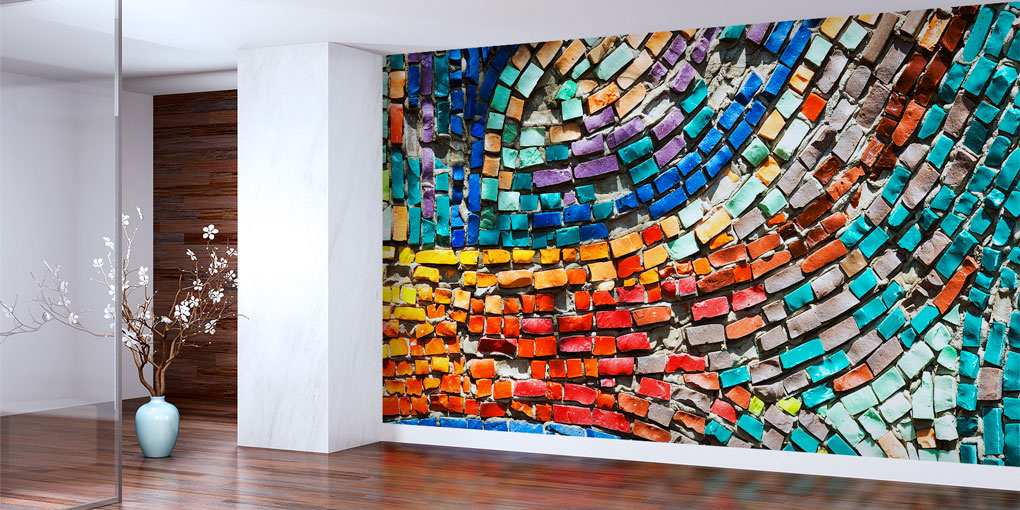 Renkli Mozaik Desenli Duvar Kağıdı 5581