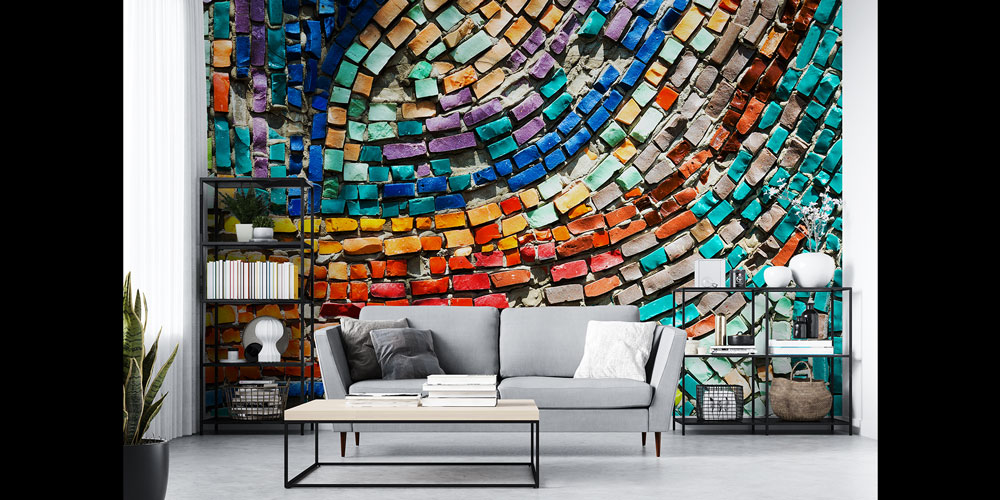 Renkli Mozaik Desenli Duvar Kağıdı 5581