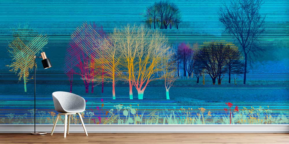 Renkli Ağaçlar Dijital Manzara Duvar Kağıdı 4417