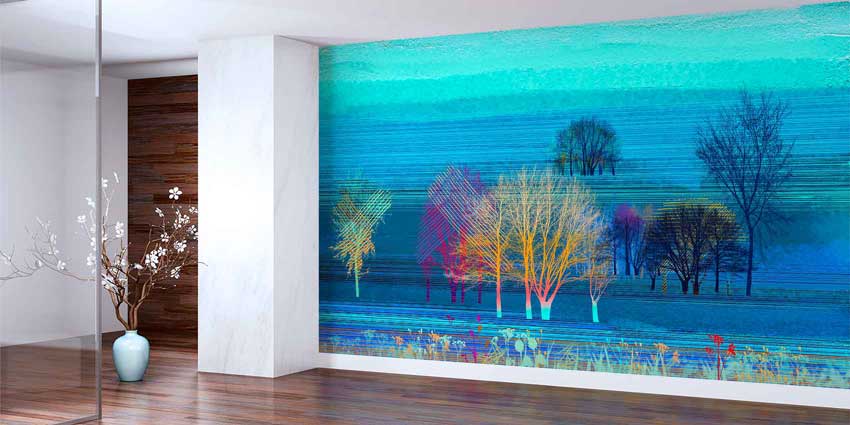 Renkli Ağaçlar Dijital Manzara Duvar Kağıdı 4417