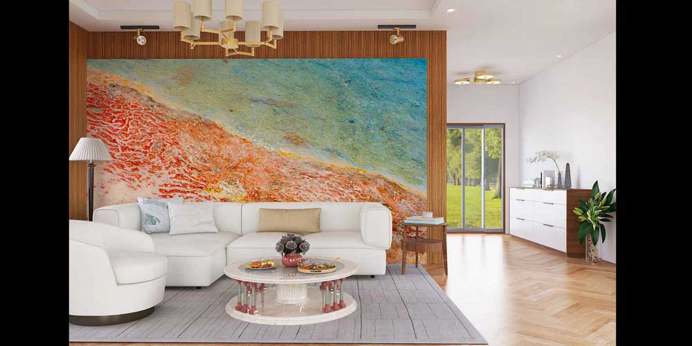 Turkuaz ve Turuncu Soyut Doku Duvar Kağıdı 4418