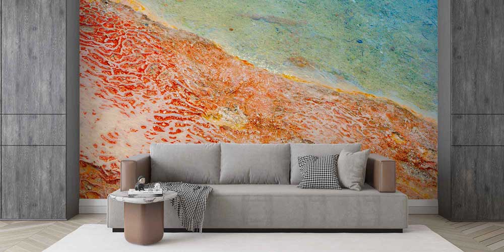 Turkuaz ve Turuncu Soyut Doku Duvar Kağıdı 4418