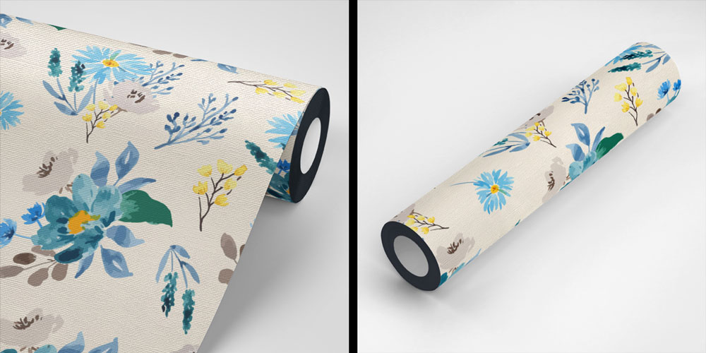 Mavi Tonlu Suluboya Çiçek Desenli Botanik Duvar Kağıdı 4271