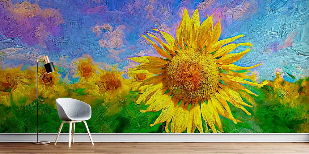 Büyük Ayçiçeği Tarlası Sanatsal Manzara Duvar Kağıdı 4703