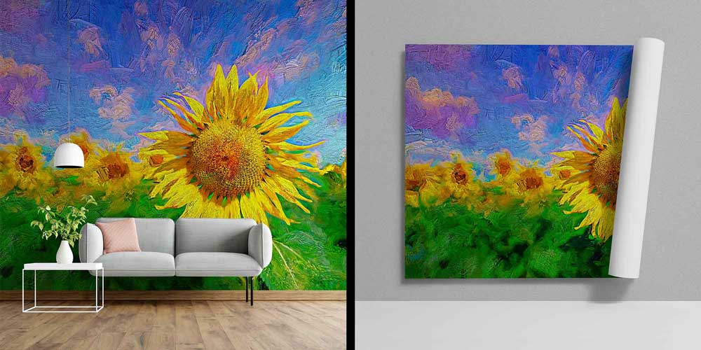 Büyük Ayçiçeği Tarlası Sanatsal Manzara Duvar Kağıdı 4703