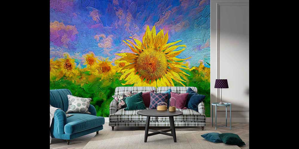 Büyük Ayçiçeği Tarlası Sanatsal Manzara Duvar Kağıdı 4703