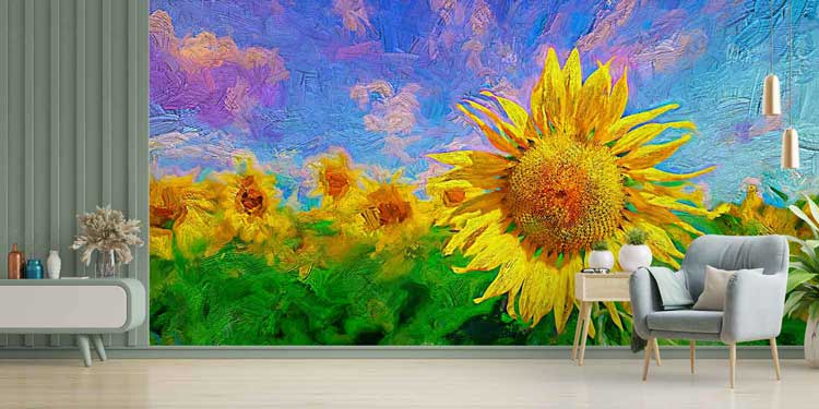 Büyük Ayçiçeği Tarlası Sanatsal Manzara Duvar Kağıdı 4703