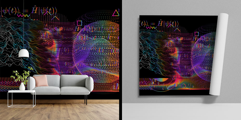 duvar-kagidi-dekorasyon-5403-00 Kuantum Veri Akışı ve Dijital Yüz Temalı Futuristik Duvar Kağıdı 5403