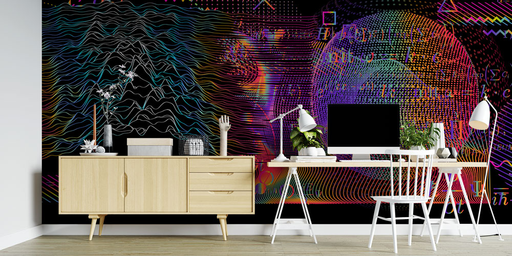 Kuantum Veri Akışı ve Dijital Yüz Temalı Futuristik Duvar Kağıdı 5403