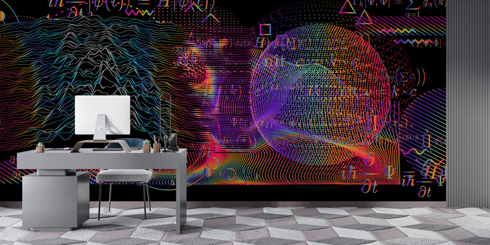 Kuantum Veri Akışı ve Dijital Yüz Temalı Futuristik Duvar Kağıdı 5403