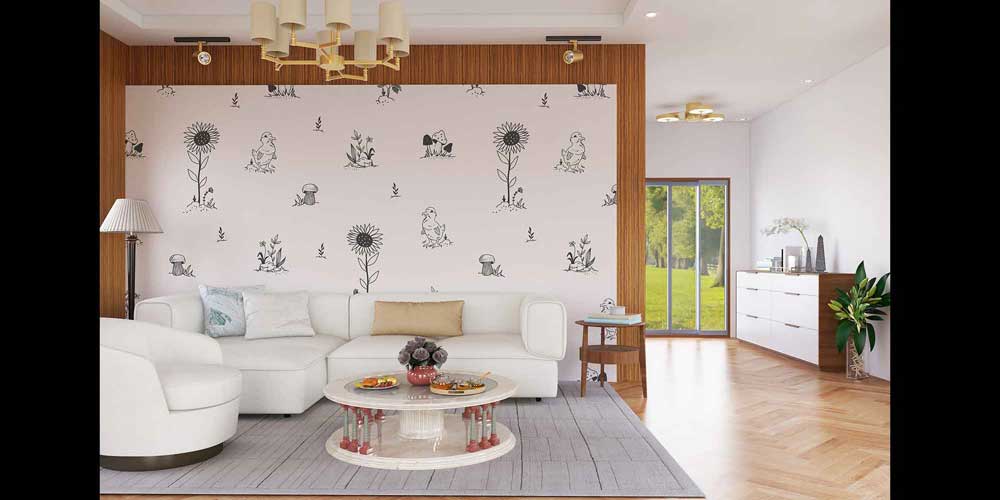 Sevimli Civciv ve Çiçek Desenli Çizim Duvar Kağıdı 4724