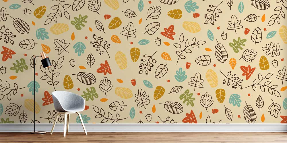 Stilize Yaprak Desenli Botanik Duvar Kağıdı 4240
