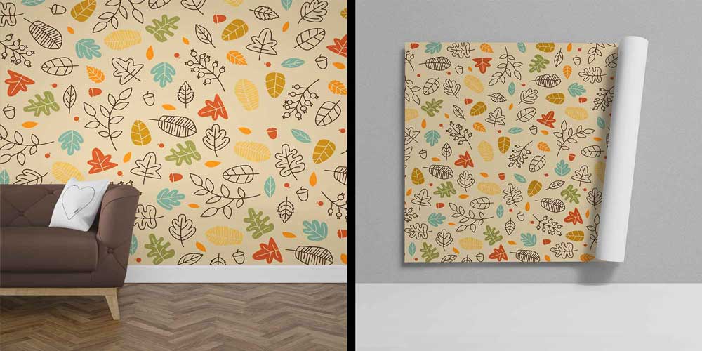 Stilize Yaprak Desenli Botanik Duvar Kağıdı 4240