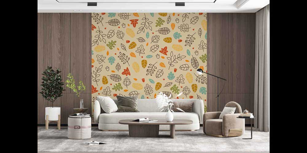 Stilize Yaprak Desenli Botanik Duvar Kağıdı 4240