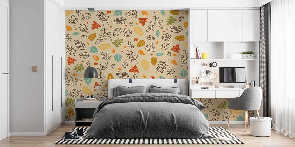 Stilize Yaprak Desenli Botanik Duvar Kağıdı 4240