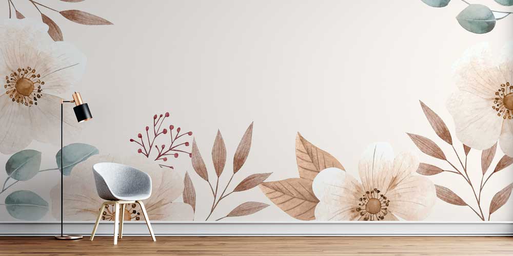 Doğal Çiçek ve Yaprak Desenli Zarif Duvar Kağıdı 4253